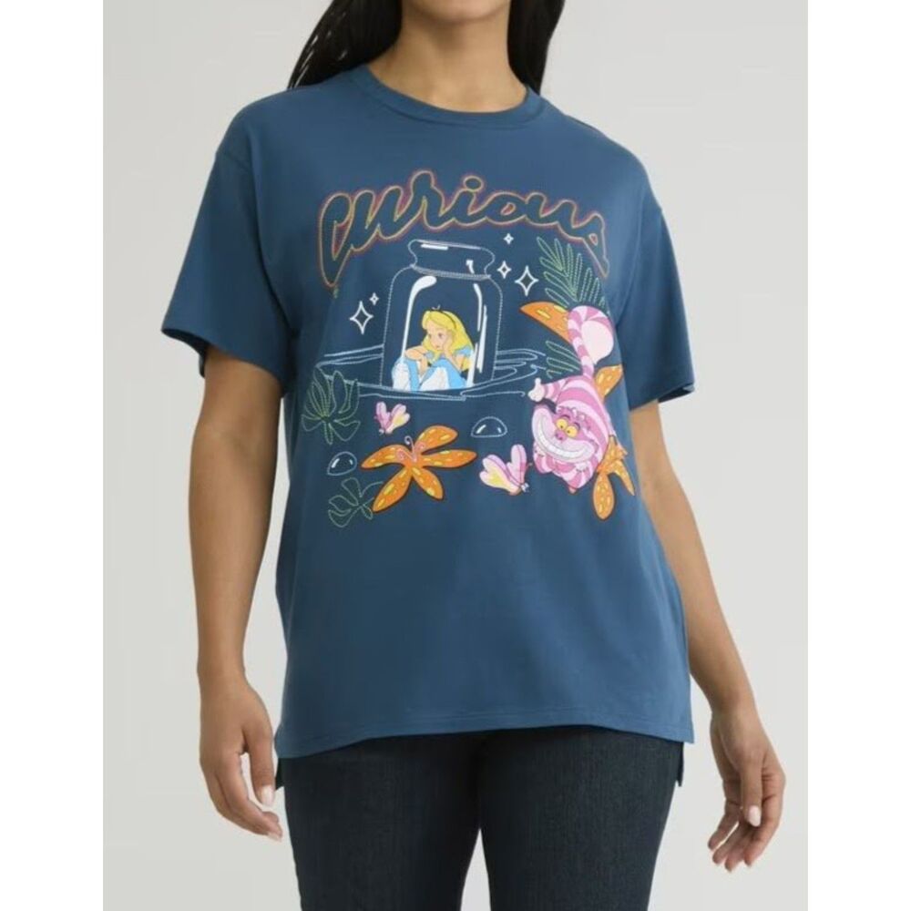 Disney Alice in Wonderland‎ Cheshire Cat Embroidered Graphic Tee Blue Size L